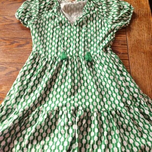 Boden Short Sleeve Jersey Mini Dress in  Rolling Hills Geo Azure sz 6R - Picture 2 of 5